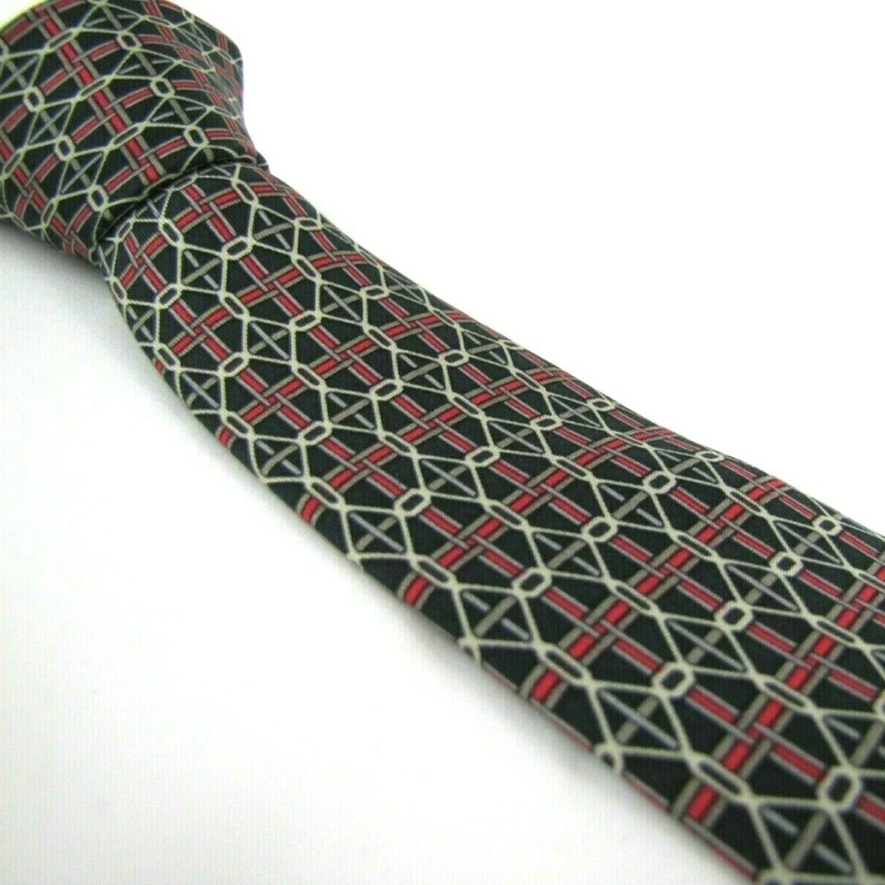 HERMES PARIS Tie 7023 TA Navy Blue Chain Link
